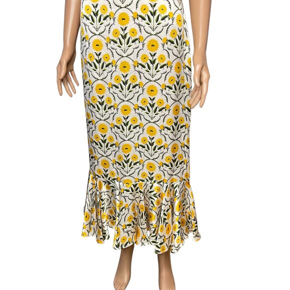 Agua by Agua Bendita Mango Mimosa Midi Dress S Silk White Yellow Floral Rare - Picture 7 of 16